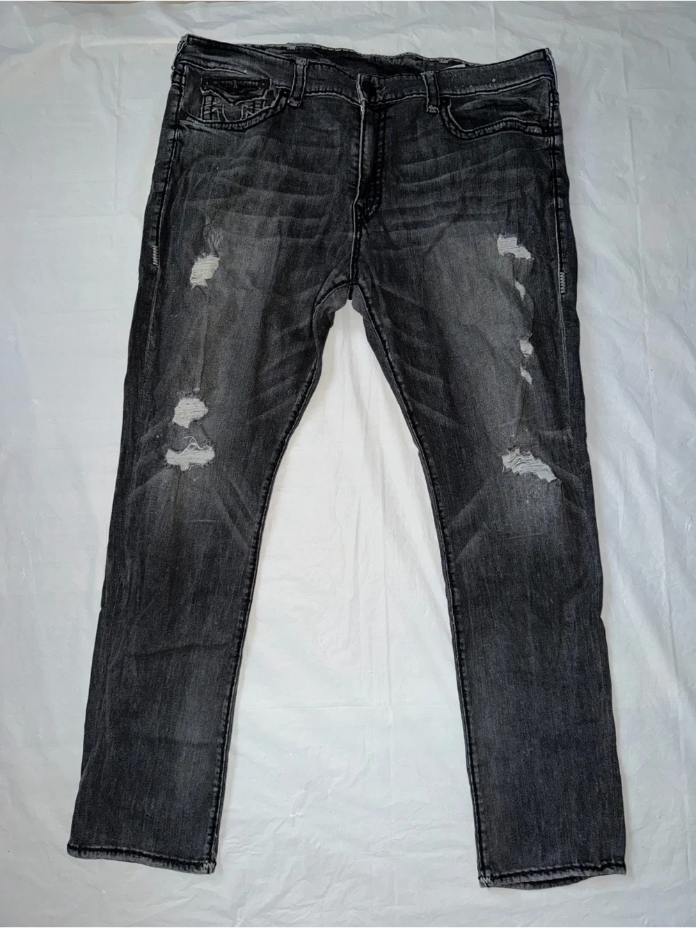 True Religion Men's Black Distressed Skinny Jeans